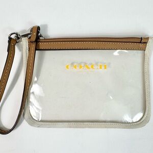 Coach Clear & Tan Leather Transparent Wristlet